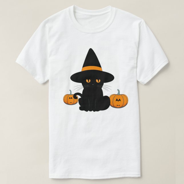 T-shirt Halloween mignonette Cartoon amis, Chat bébé noir (Design devant)