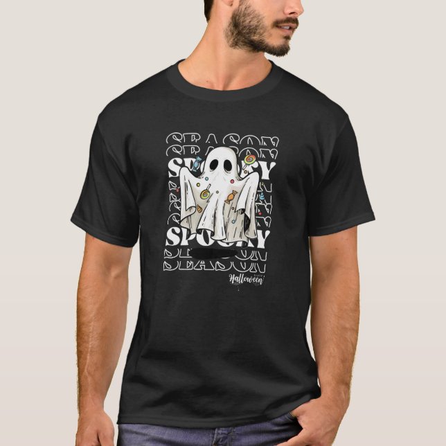 T-shirt Halloween moderne noir et blanc éffrayant (Devant)