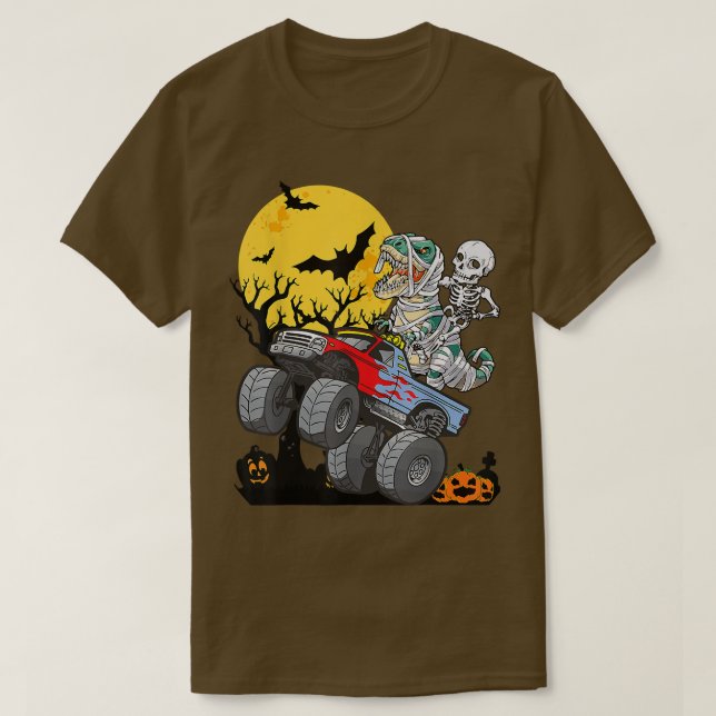 T-shirt Halloween Monster Truck Citrouille Mummy Dinosaur  (Design devant)