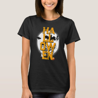 T-shirt Halloween Moon Flying Witch Citrouille Éffrayant T