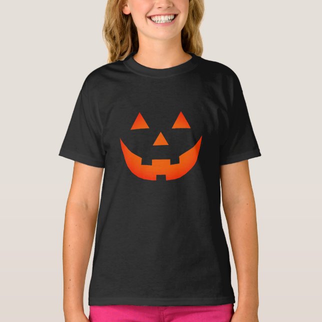 T-shirt Halloween néon orange Jack-o'-lantern citrouilles  (Devant)