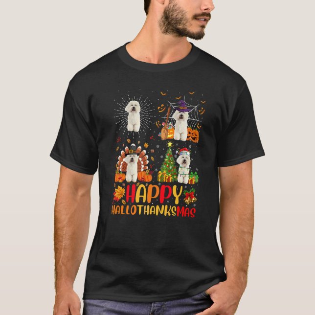 T-shirt Halloween Noël  Bichon Frise Chien Hallothanksm (Devant)