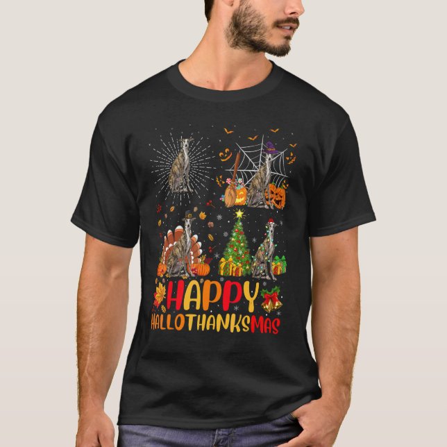 T-shirt Halloween Noël  Lévrier Dog Hallothanksmas (Devant)