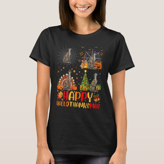 T-shirt Halloween Noël  Lévrier Dog Hallothanksmas (Devant)