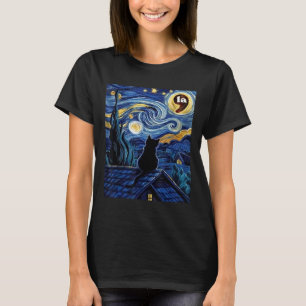 T-shirt Halloween Nuit étoile Noir Cat Comma La Kamala H