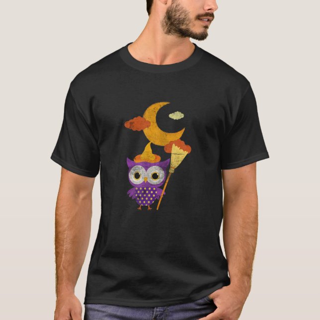 T-shirt Halloween Nuits Cute Owl Witch Casquette Kawaii De (Devant)