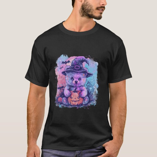 T-shirt Halloween Panda Bear Witch Casquette Citrouille Ba (Devant)