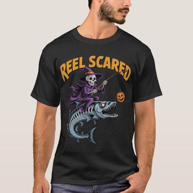 T-shirt Halloween pêche squelette pêcheur épouvantail B (Devant)