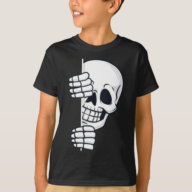 T-shirt Halloween Pékin Squelette Scary Garçons Filles Enf (Devant)