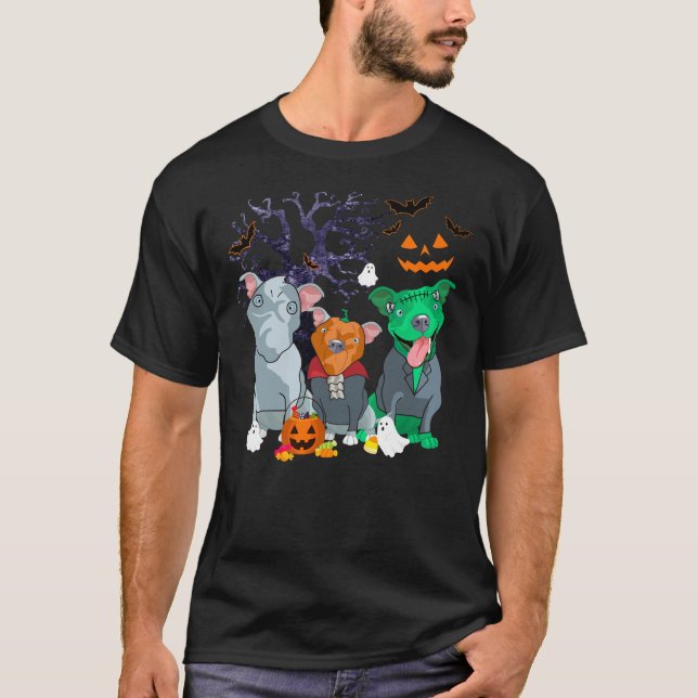 T-shirt Halloween Pitbull Chien sorcier Pitbull Amoureux d (Devant)