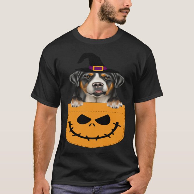 T-shirt Halloween Pocket Greater Swiss Mountain Dog Jack O (Devant)