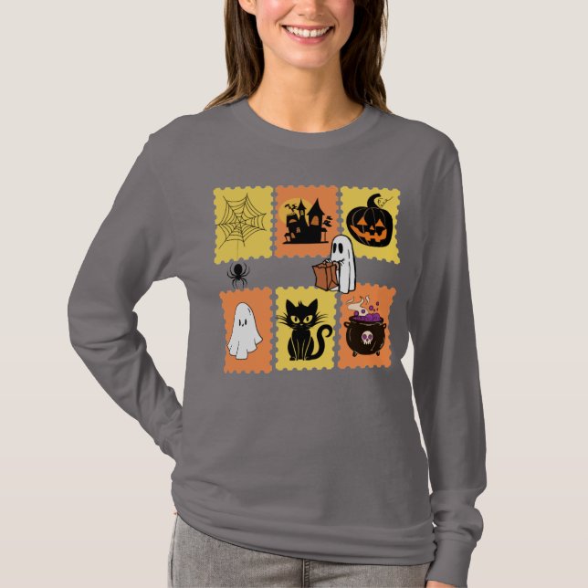 T-shirt Halloween Postage Timbre Collection - Mignonne Éff (Devant)