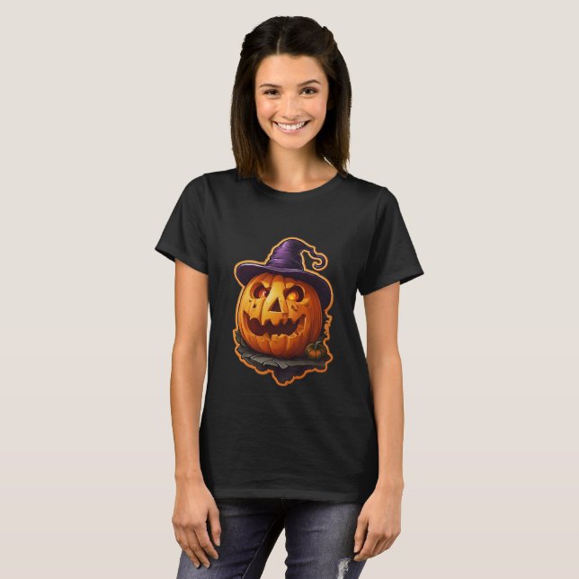 T-shirt Halloween pour femmes Éffrayant mignonne v (Devant entier)