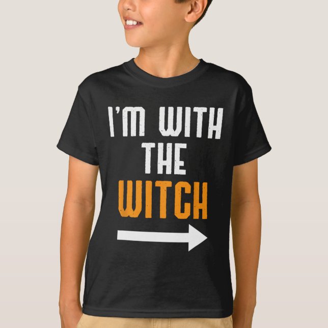T-shirt Halloween Pour Les Hommes Je suis Avec La Sorcière (Devant)