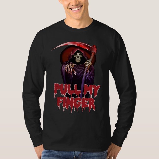 T-shirt Halloween Pull My Finger Grim Reaper Death Party (Devant)