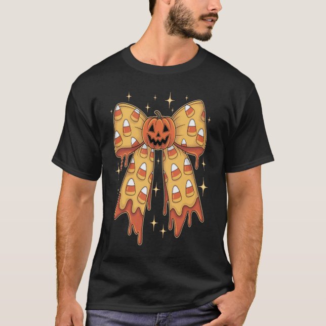 T-shirt Halloween Pumpkin Bow Candy Corn (Devant)