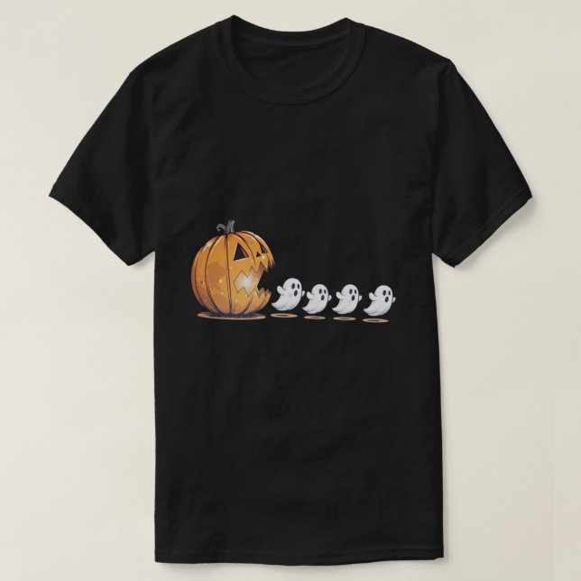 T-shirt Halloween Pumpkin Chasing Ghost Png, Halloween  (Design devant)