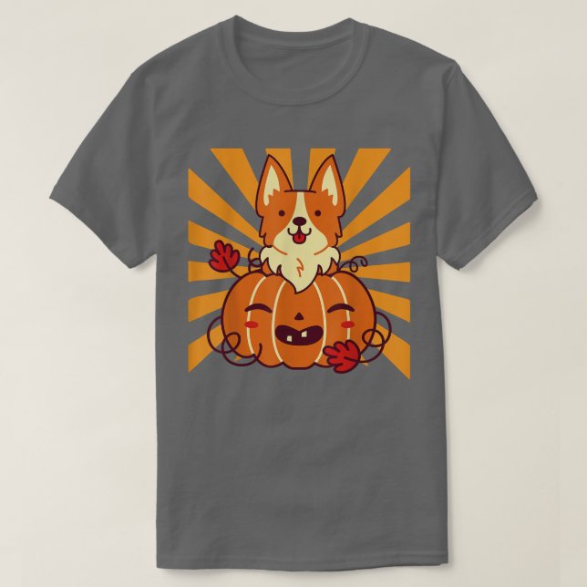T-shirt Halloween Pumpkin Corgi  (Design devant)