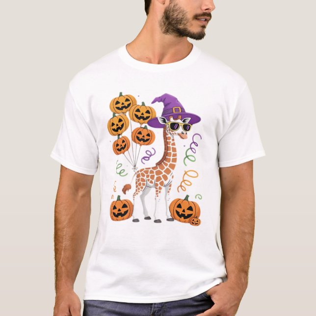 T-shirt Halloween Pumpkin Cute Giraffe Zoo Animal Essentia (Devant)