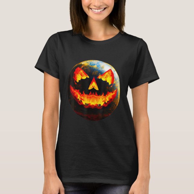 T-shirt Halloween Pumpkin Jackoantern Spooky face Earth fr (Devant)