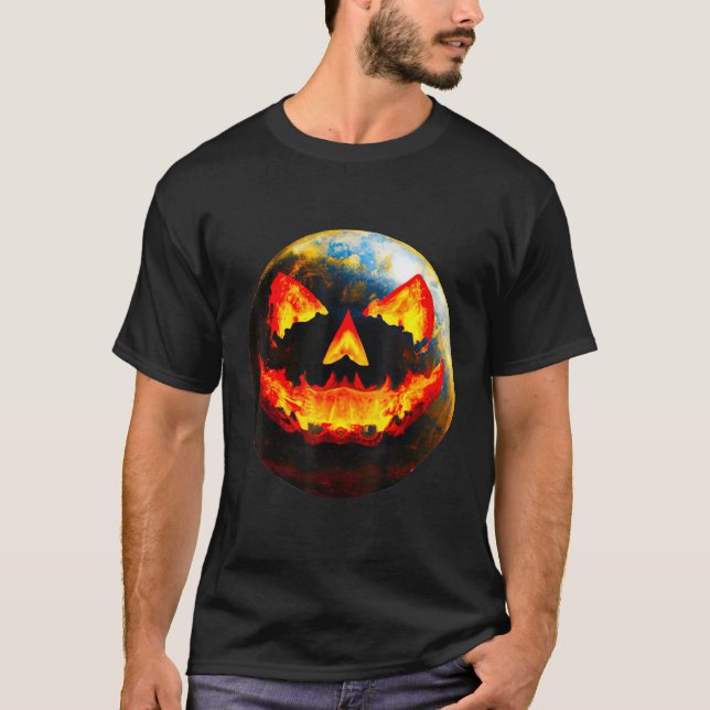 T-shirt Halloween Pumpkin Jackoantern Spooky face Earth fr (Devant)