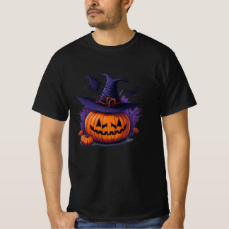 T-shirt halloween pumpkin with a witch hat