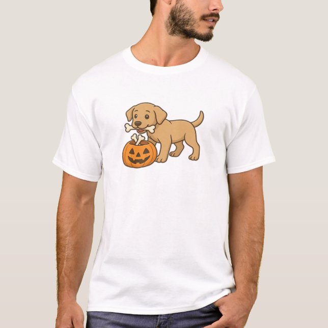 T-shirt Halloween Pup with Bones and Pumpkin Pal Classic T (Devant)