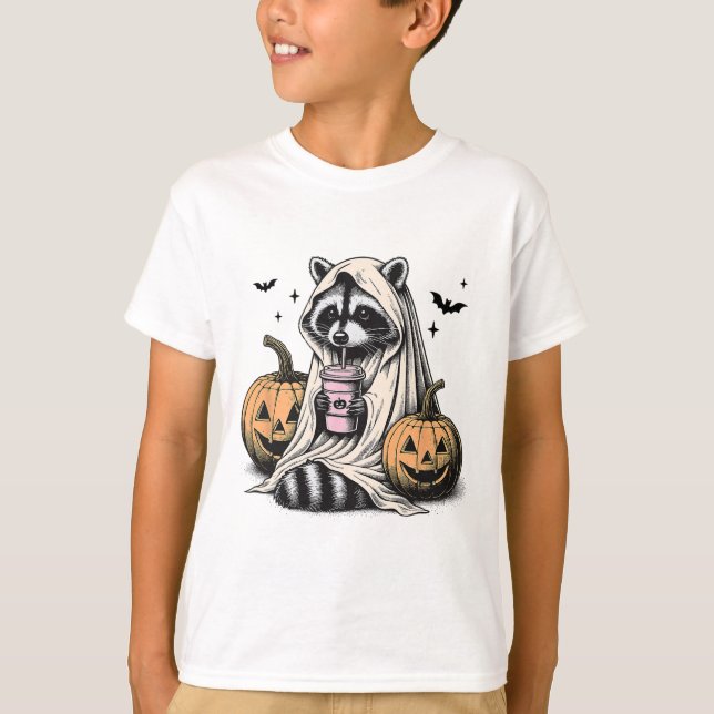 T-shirt Halloween Raccoon Ghost (Devant)