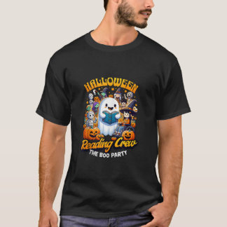 T-shirt Halloween Reading Crew Le Boo Party Ghost Cute Bo