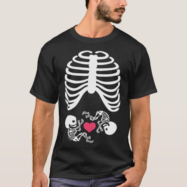 T-shirt Halloween Rib Cage Pregnancy Expecting Twins Baby  (Devant)