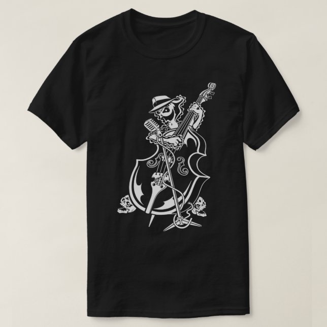 T-shirt Halloween Rockabilly Hacht Joueur de basse vertica (Design devant)