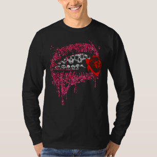T-shirt Halloween Rose de la bouche de crâne lèvres