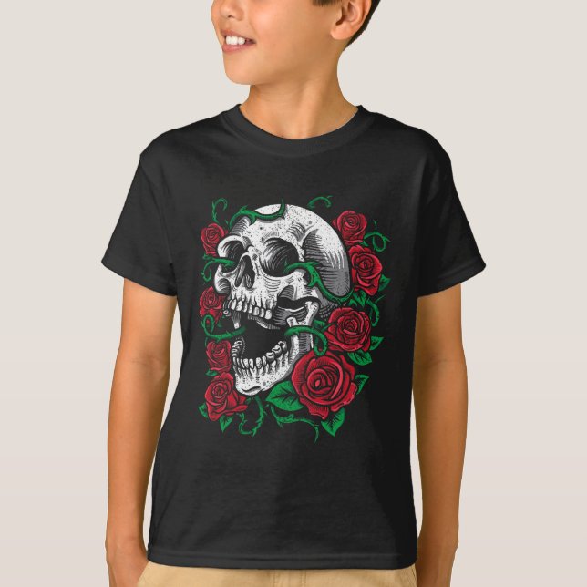 T-shirt Halloween Rose Skull Skeleton idée cadeau (Devant)
