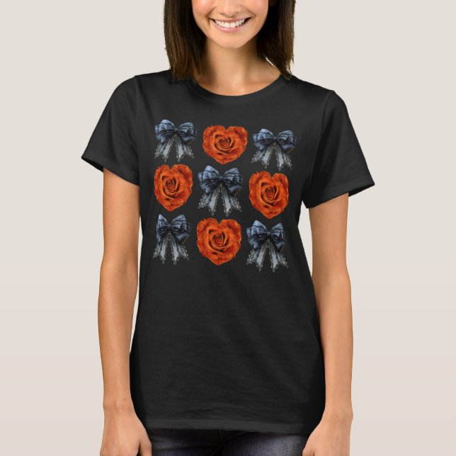 T-shirt Halloween Roses orange et coquettes noires (Devant)