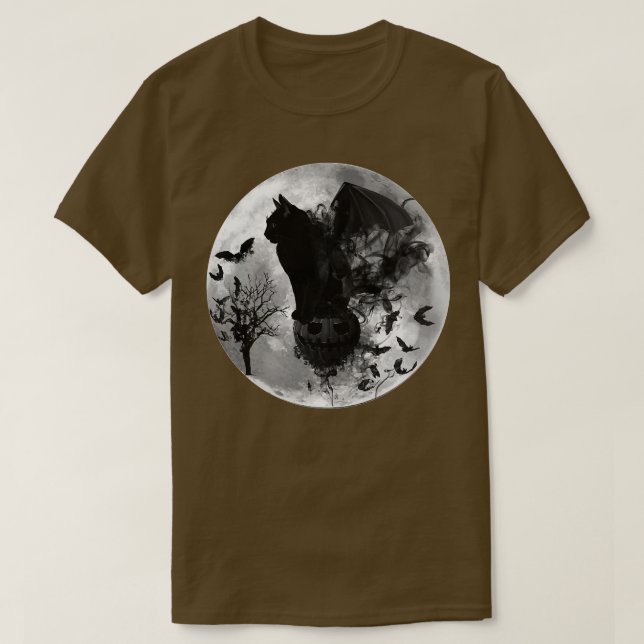 T-shirt Halloween Samhain Batcat Black Cat Witchy Moon Bat (Design devant)