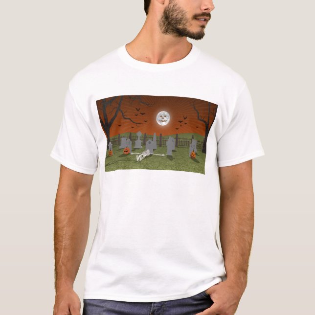 T-shirt Halloween : Scène de cimetière : (Devant)