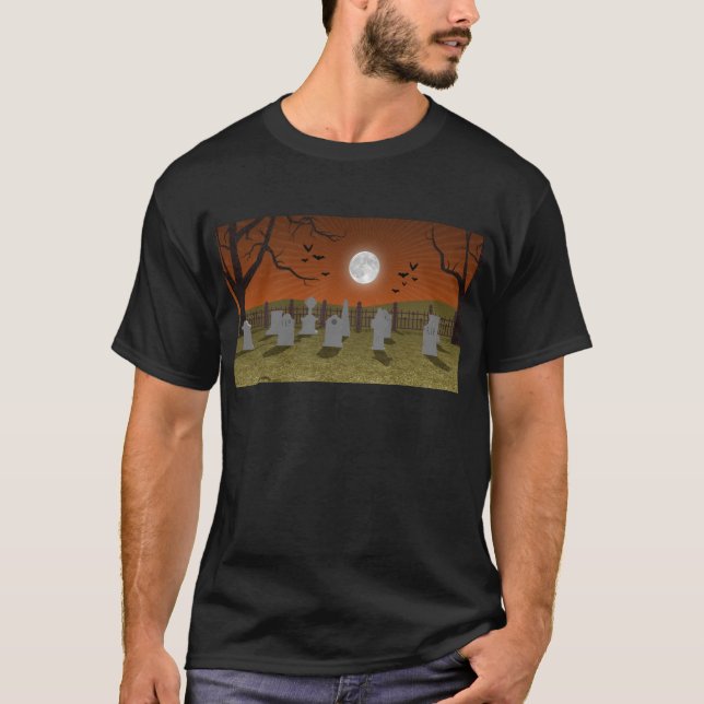 T-shirt Halloween : Scène de cimetière : (Devant)