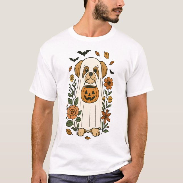 T-shirt Halloween Shih Tzu with Fall Flowers (Devant)