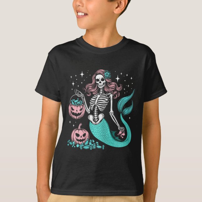 T-shirt Halloween Sirène Drôle Squelette (Devant)