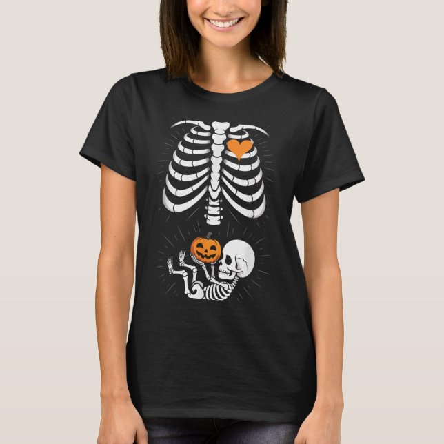 T-shirt Halloween Skeleton Baby Rib Cage Maternity Pregnan (Devant)