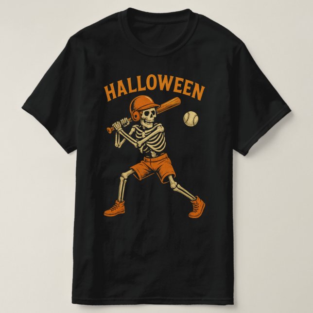 T-shirt Halloween Skeleton Baseball Tee (Design devant)