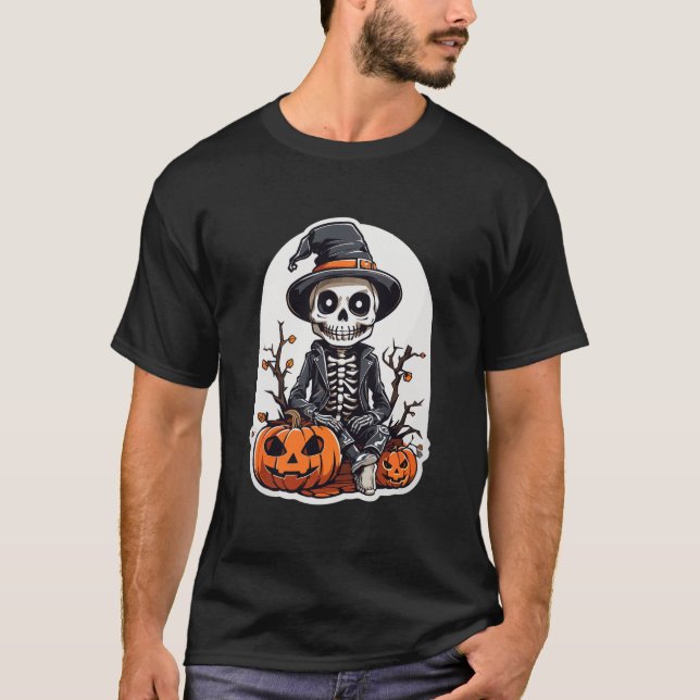 T-shirt Halloween Skeleton Citrouille Witch Art (Devant)