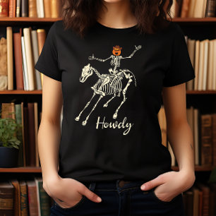 T-SHIRT HALLOWEEN SKELETON COWBOY HOWDY   WILD WEST