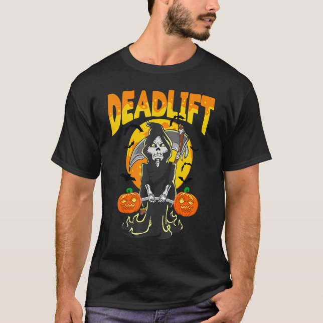 T-shirt Halloween Skeleton Deadlifter Bodybuilder Exercice (Devant)