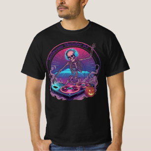 T-shirt Halloween Skeleton DJ disques à rotation avec Glow