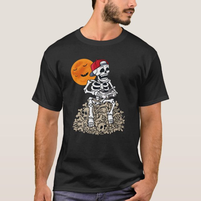 T-shirt Halloween Skeleton Gamer Boys Enfants Ados Jeu (Devant)