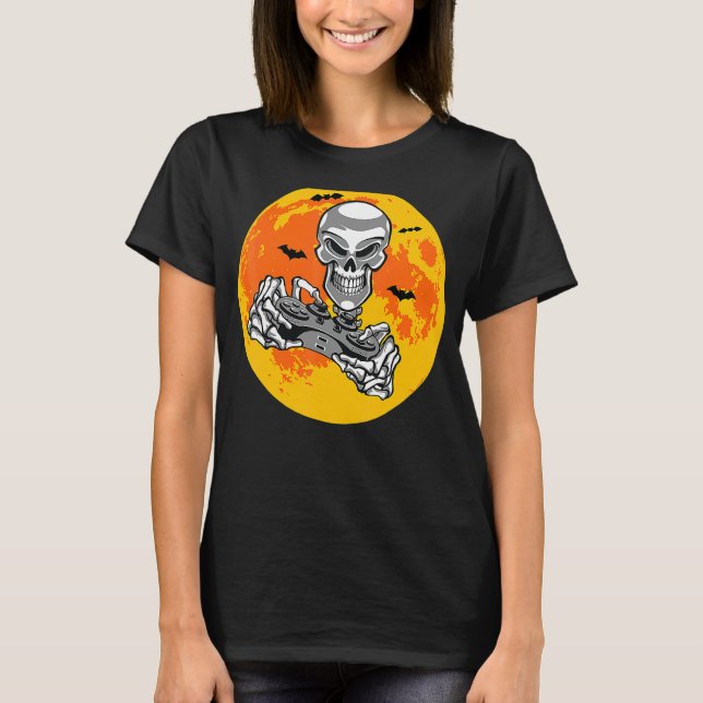 T-shirt Halloween Skeleton Gamer Video Gaming Boys Men Kid (Devant)
