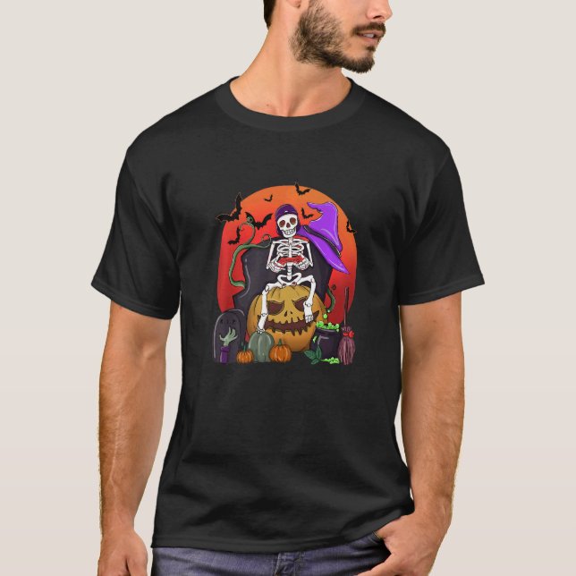 T-shirt Halloween Skeleton Gamer With Controller Graveyard (Devant)