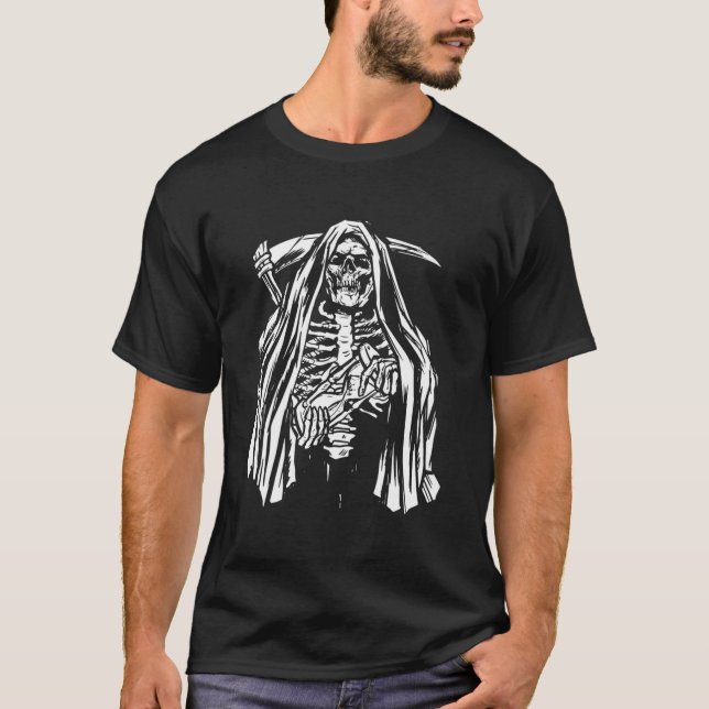 T-shirt Halloween Skeleton Grim Reaper (Devant)
