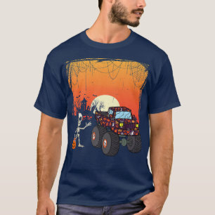 T-shirt Halloween Skeleton Monster Truck For Boys Kids Hal